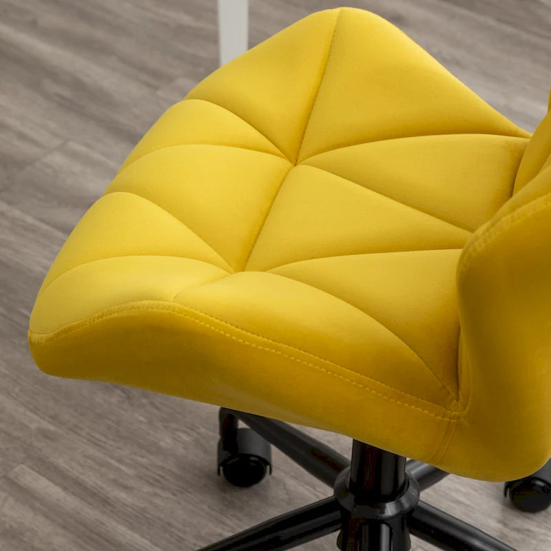 Diamond Tufted Velvet Swivel Office Chair, Adjustable Height, Armless, 20.5"W