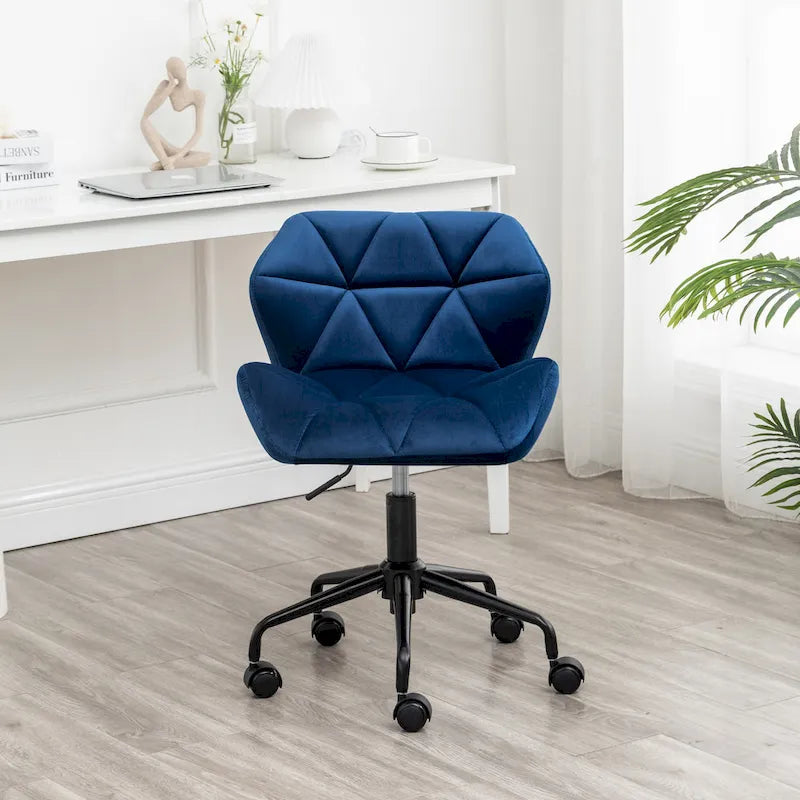Diamond Tufted Velvet Swivel Office Chair, Adjustable Height, Armless, 20.5"W