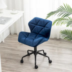Diamond Tufted Velvet Swivel Office Chair, Adjustable Height, Armless, 20.5"W