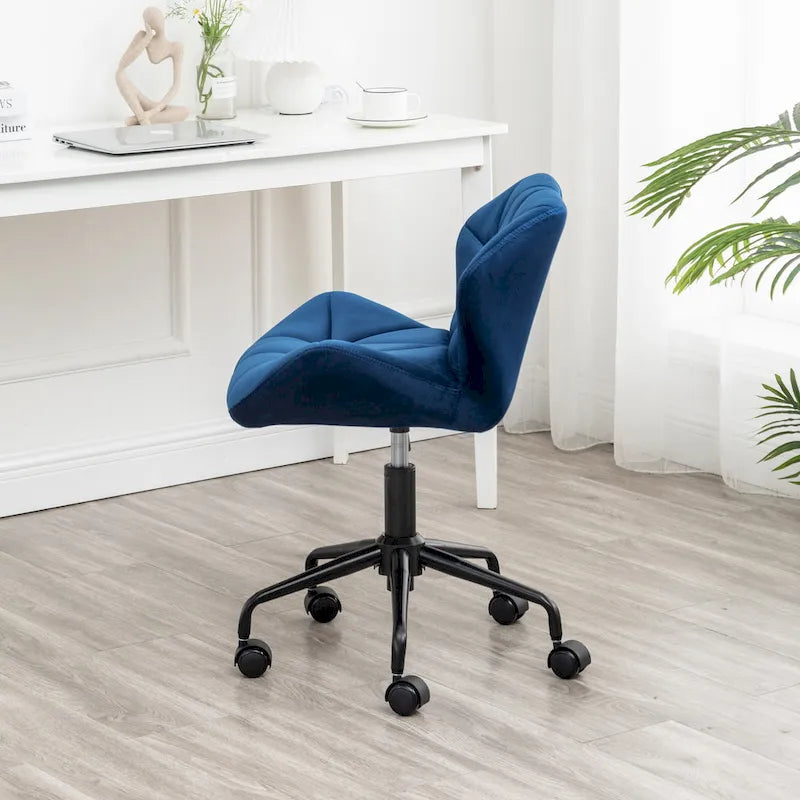 Diamond Tufted Velvet Swivel Office Chair, Adjustable Height, Armless, 20.5"W