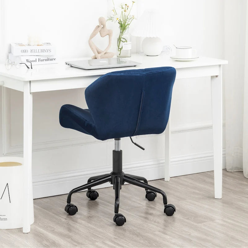 Diamond Tufted Velvet Swivel Office Chair, Adjustable Height, Armless, 20.5"W