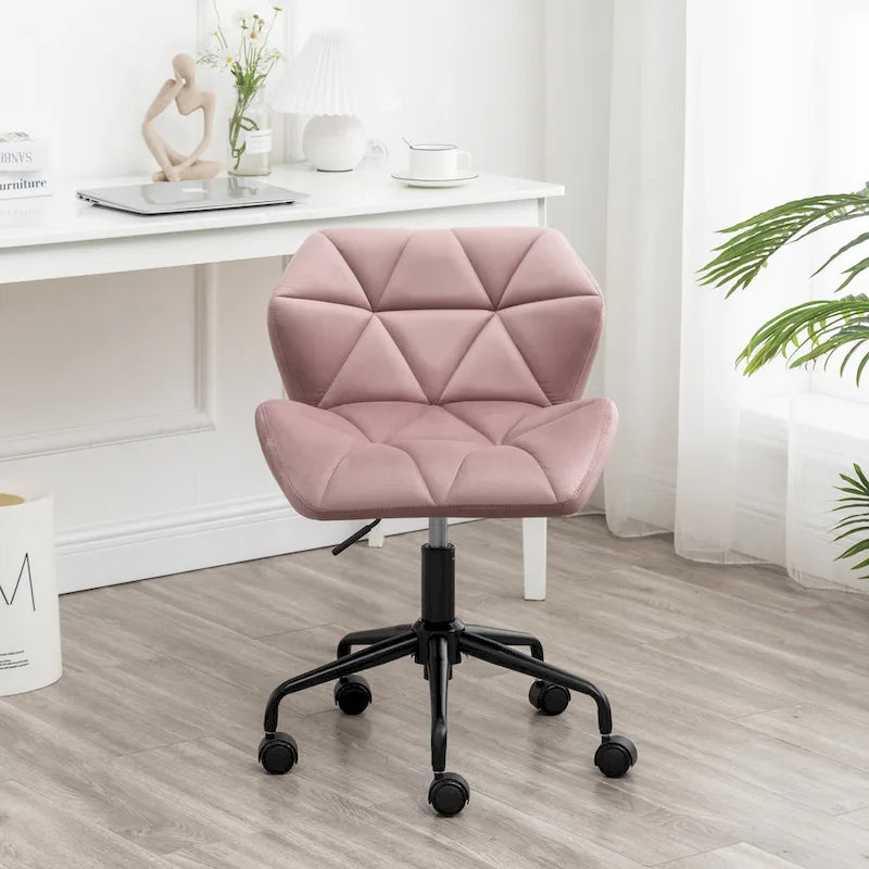 Diamond Tufted Velvet Swivel Office Chair, Adjustable Height, Armless, 20.5"W