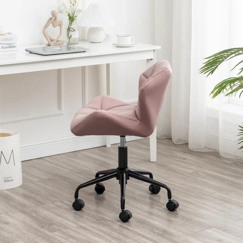 Diamond Tufted Velvet Swivel Office Chair, Adjustable Height, Armless, 20.5"W