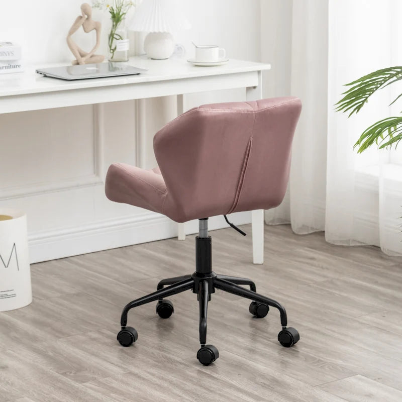 Diamond Tufted Velvet Swivel Office Chair, Adjustable Height, Armless, 20.5"W