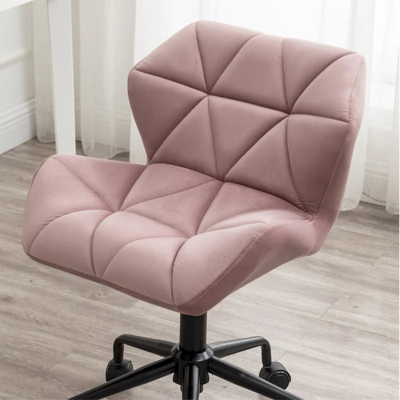 Diamond Tufted Velvet Swivel Office Chair, Adjustable Height, Armless, 20.5"W