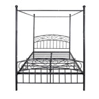 Metal Canopy Bed Frame with Ornate European Style Headboard & Footboard Sturdy Steel Fits Your Mattress Easy DIY