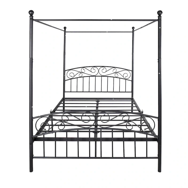 Metal Canopy Bed Frame with Ornate European Style Headboard & Footboard Sturdy Steel Fits Your Mattress Easy DIY