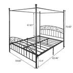 Metal Canopy Bed Frame with Ornate European Style Headboard & Footboard Sturdy Steel Fits Your Mattress Easy DIY
