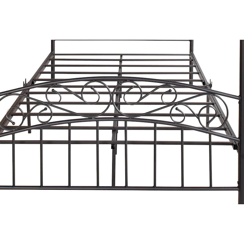 Metal Canopy Bed Frame with Ornate European Style Headboard & Footboard Sturdy Steel Fits Your Mattress Easy DIY
