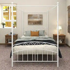 Metal Canopy Bed Frame with Ornate European Style Headboard & Footboard Sturdy Steel Fits Your Mattress Easy DIY