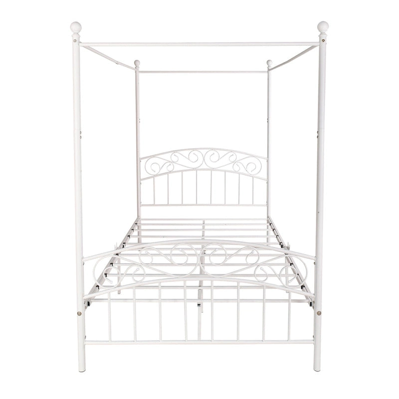 Metal Canopy Bed Frame with Ornate European Style Headboard & Footboard Sturdy Steel Fits Your Mattress Easy DIY