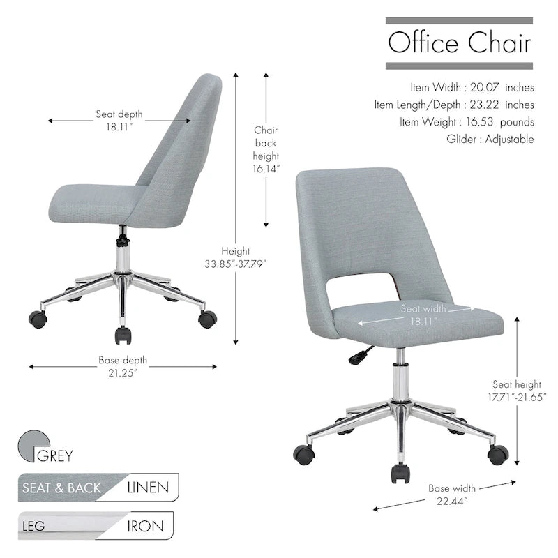 Linen Upholstered Office Chair with Roller Wheels – Adjustable & Comfortable