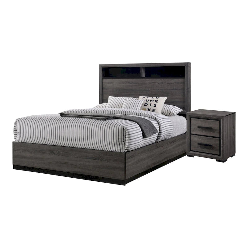 Contemporary Grey Wood 2-Piece Panel Bedroom Set with Shelves