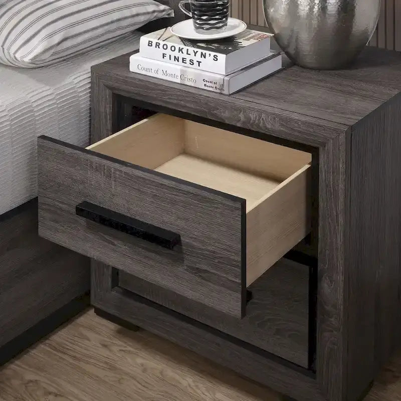 Contemporary Grey Wood 2-Piece Panel Bedroom Set with Shelves
