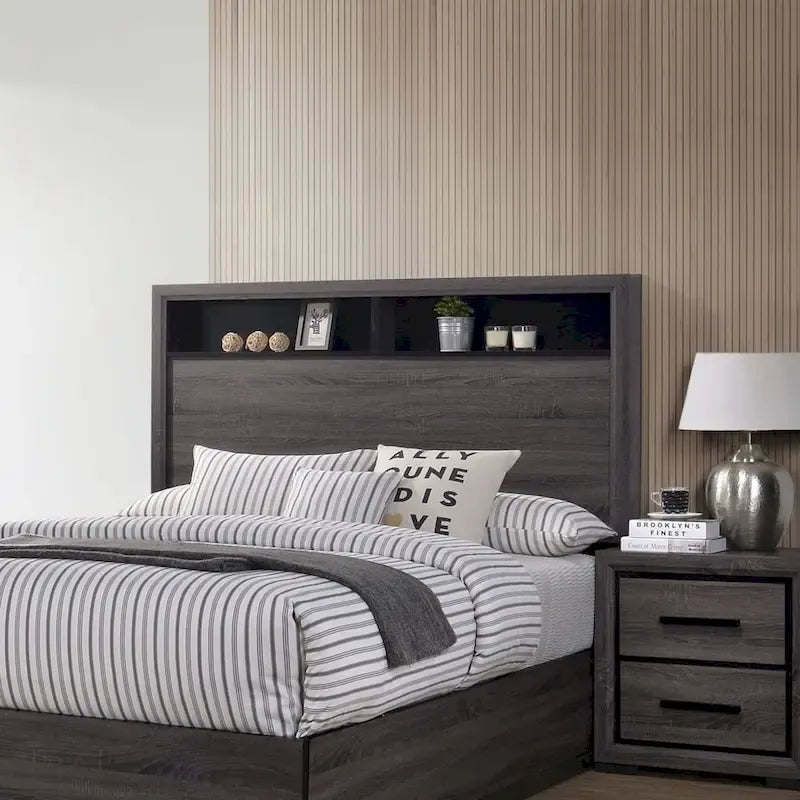 Contemporary Grey Wood 2-Piece Panel Bedroom Set with Shelves