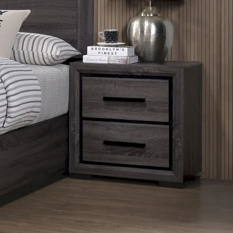 Contemporary Grey Wood 2-Piece Panel Bedroom Set with Shelves