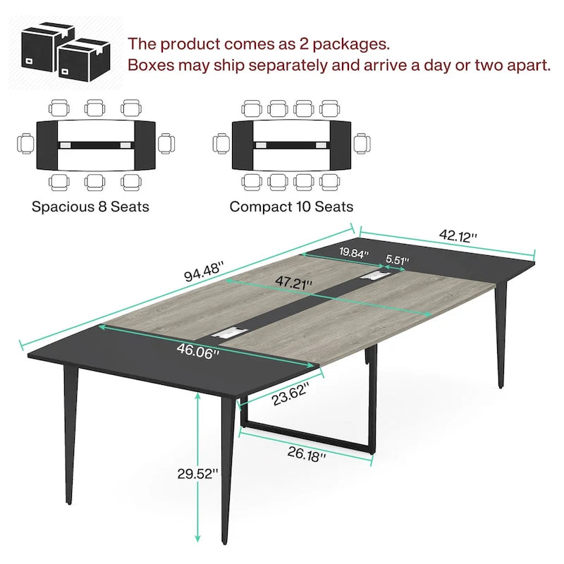 94.48 L x 47.24 W Conference Table,Seminar Table with Rectangle Grommet