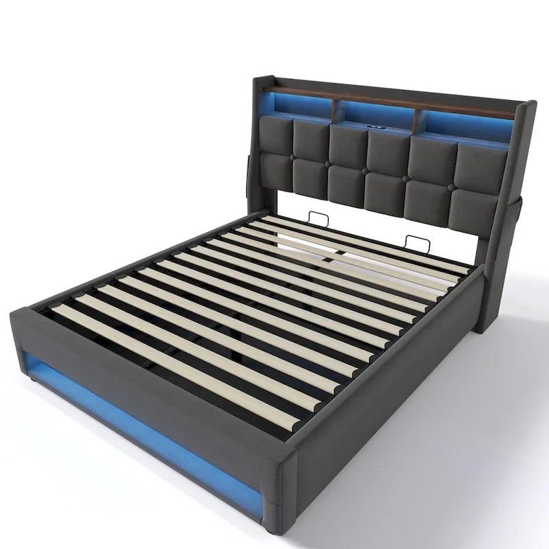 Lit de repos capitonné en velours, taille jumeau, avec lit gigogne - Tête de lit à rayures