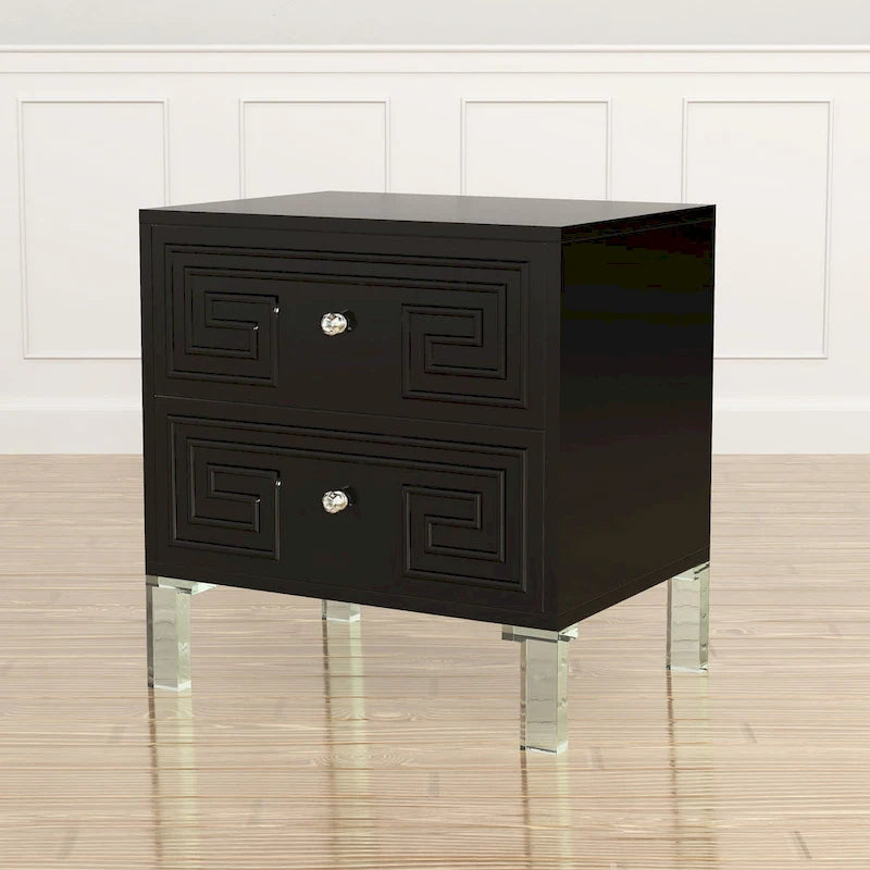 Contemporary 24-Inch 2-Drawer Side Table with Acrylic Legs and Crystal Knobs