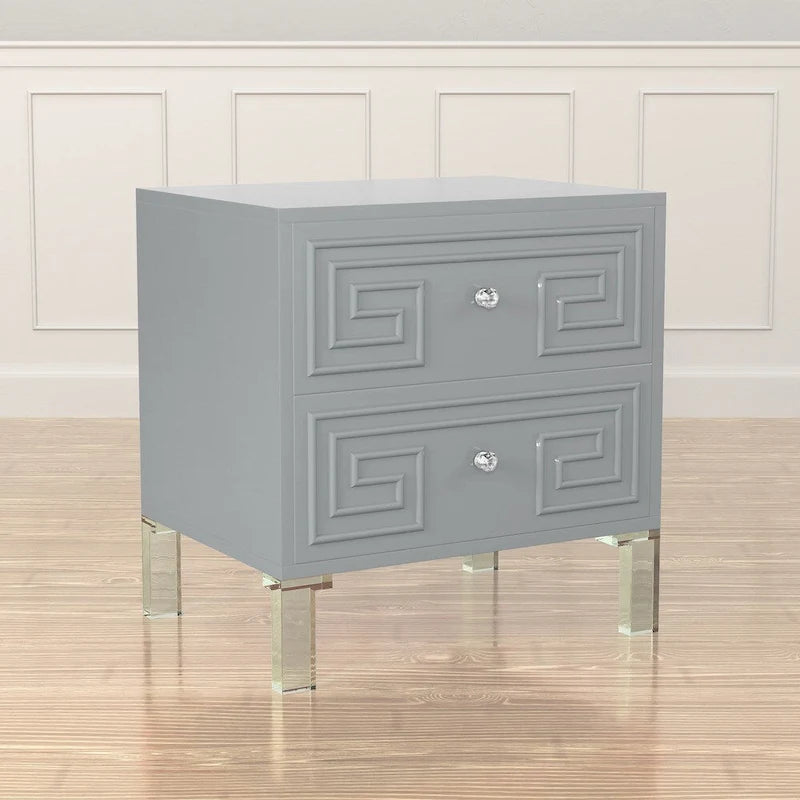 Contemporary 24-Inch 2-Drawer Side Table with Acrylic Legs and Crystal Knobs