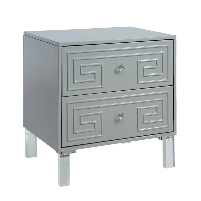 Contemporary 24-Inch 2-Drawer Side Table with Acrylic Legs and Crystal Knobs