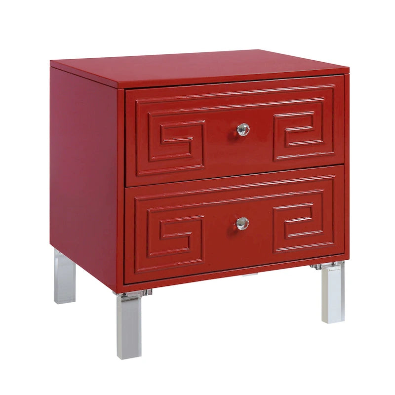 Contemporary 24-Inch 2-Drawer Side Table with Acrylic Legs and Crystal Knobs