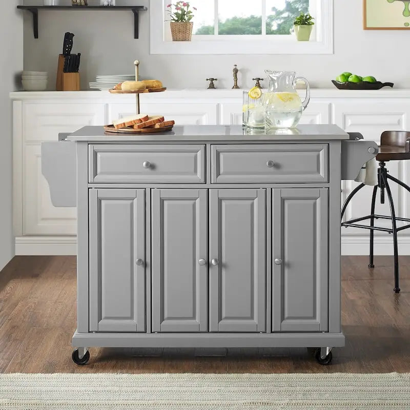 Stainless Steel Top Kitchen Cart – Vintage Grey with Storage