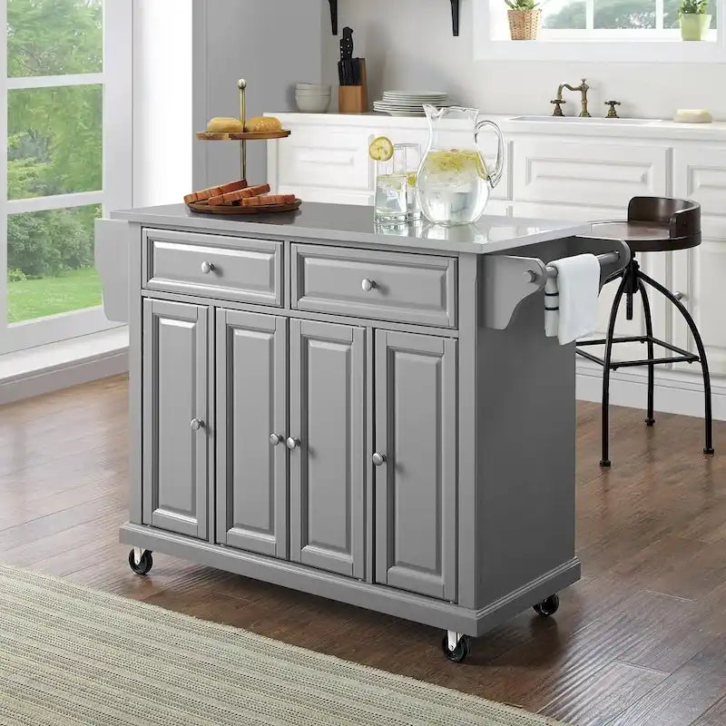 Stainless Steel Top Kitchen Cart – Vintage Grey with Storage