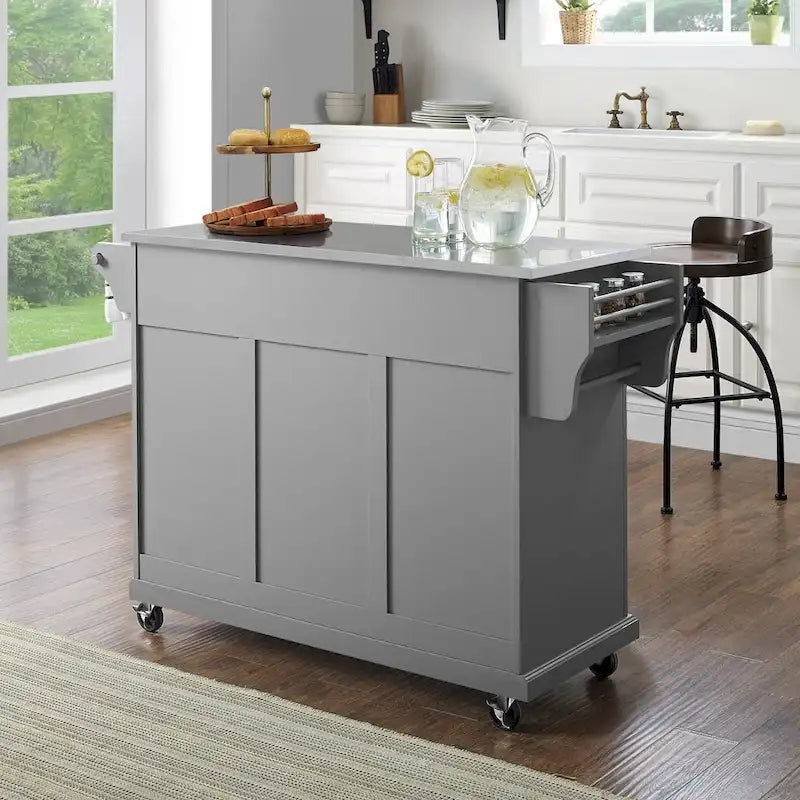 Stainless Steel Top Kitchen Cart – Vintage Grey with Storage