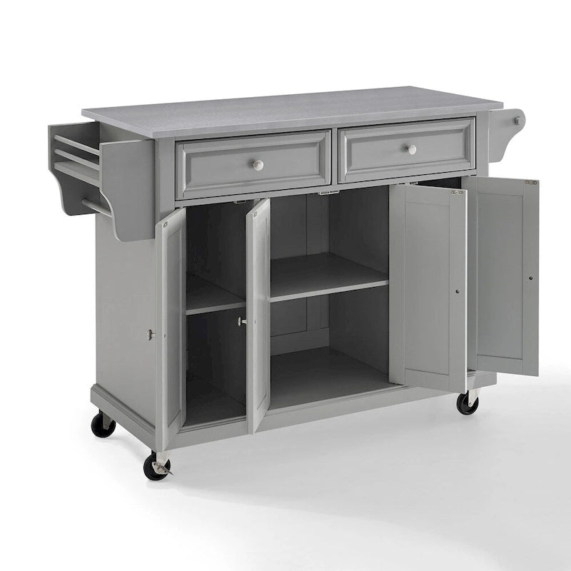 Stainless Steel Top Kitchen Cart – Vintage Grey with Storage