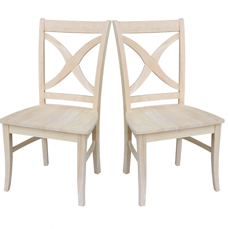 Solid Wood X-Back Dining Chairs – Set of 2, Classic Style