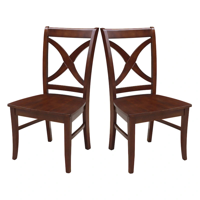 Solid Wood X-Back Dining Chairs – Set of 2, Classic Style