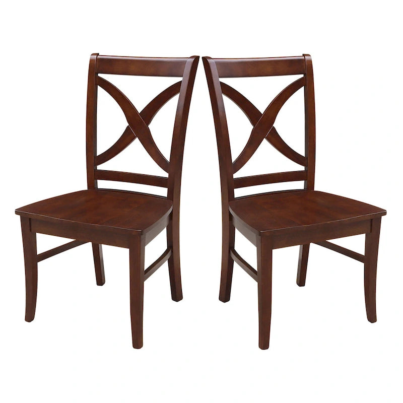 Solid Wood X-Back Dining Chairs – Set of 2, Classic Style