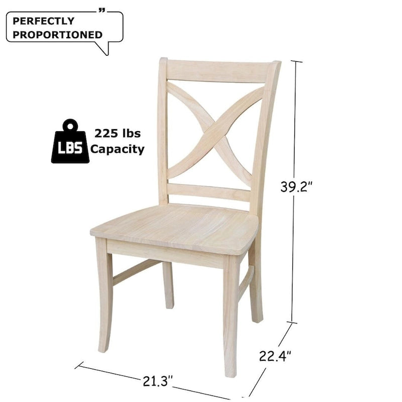 Solid Wood X-Back Dining Chairs – Set of 2, Classic Style