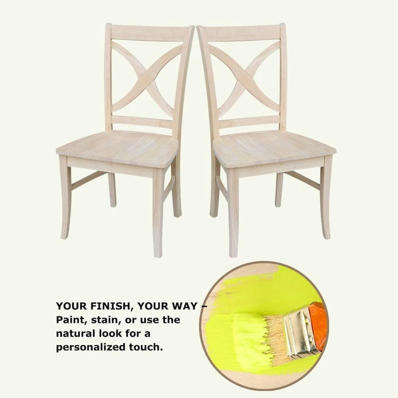 Solid Wood X-Back Dining Chairs – Set of 2, Classic Style