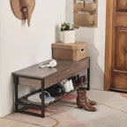 Lift-Top Shoe Storage Bench with Shelf, Walnut/Gray Finish, 47.2"W