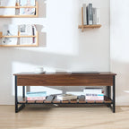 Lift-Top Shoe Storage Bench with Shelf, Walnut/Gray Finish, 47.2"W