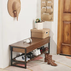 Lift-Top Shoe Storage Bench with Shelf, Walnut/Gray Finish, 47.2"W