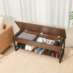 Lift-Top Shoe Storage Bench with Shelf, Walnut/Gray Finish, 47.2"W