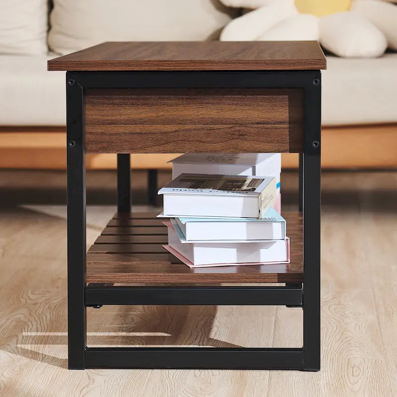 Lift-Top Shoe Storage Bench with Shelf, Walnut/Gray Finish, 47.2"W