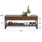 Lift-Top Shoe Storage Bench with Shelf, Walnut/Gray Finish, 47.2"W