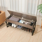 Lift-Top Shoe Storage Bench with Shelf, Walnut/Gray Finish, 47.2"W
