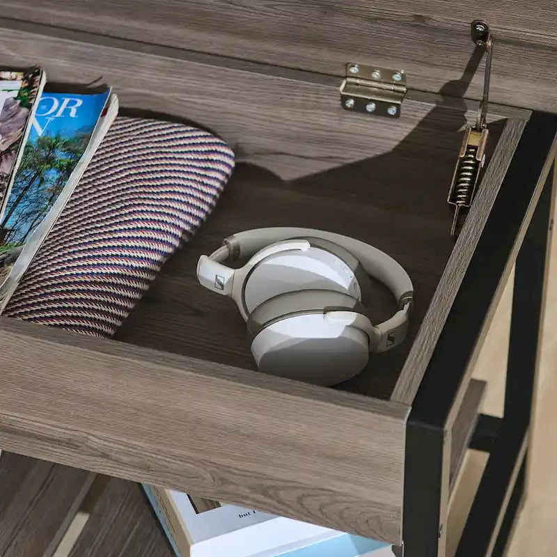 Lift-Top Shoe Storage Bench with Shelf, Walnut/Gray Finish, 47.2"W