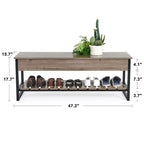 Lift-Top Shoe Storage Bench with Shelf, Walnut/Gray Finish, 47.2"W