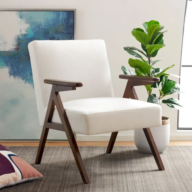 Mid-Century Modern Armchair, Vegan Leather Cushion & Walnut A-Frame Base, 28"W