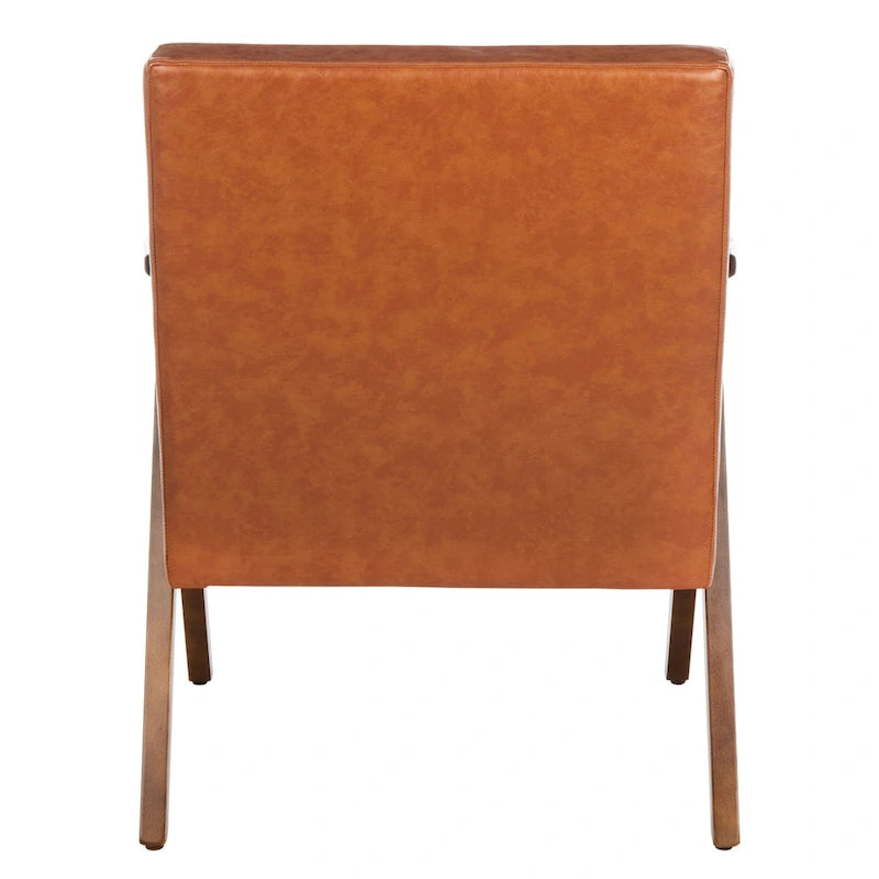 Mid-Century Modern Armchair, Vegan Leather Cushion & Walnut A-Frame Base, 28"W