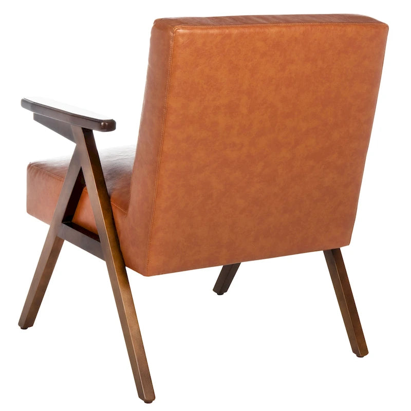 Mid-Century Modern Armchair, Vegan Leather Cushion & Walnut A-Frame Base, 28"W