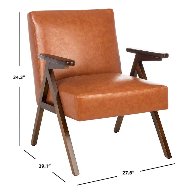 Mid-Century Modern Armchair, Vegan Leather Cushion & Walnut A-Frame Base, 28"W