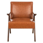 Mid-Century Modern Armchair, Vegan Leather Cushion & Walnut A-Frame Base, 28"W