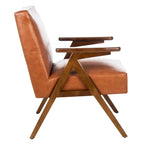 Mid-Century Modern Armchair, Vegan Leather Cushion & Walnut A-Frame Base, 28"W